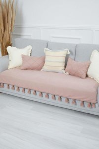 Aisha's Design KO-26 Polyester Örgü Püsküllü Süngersiz Düz Pembe Tekli Koltuk Örtüsü 34x48 cm