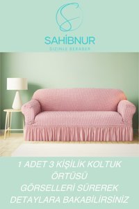 Sahibnur Pamuklu - Polyester Bürümcük Jakarlı Süngersiz Petek Desenli Giydirmeli Pembe Tekli Koltuk Örtüsü 180x230 cm