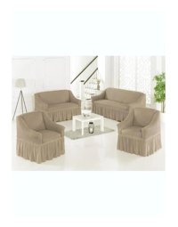 Uytm Polyester Bürümcük-Likralı Drapeli Süngerli Çizgili Giydirmeli Kahverengi Dörtlü Koltuk Örtüsü 180x230 cm
