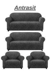 Furkanticaret Jakarlı Süngersiz Kırçıllı Giydirmeli Krem 3-3-1-1 Koltuk Örtüsü 180x230 cm