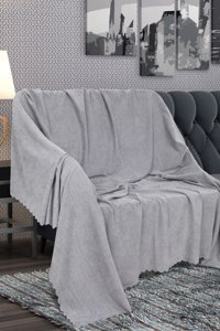 As Homes Pamuklu - Polyester Süngersiz Düz Gri Tekli Koltuk Örtüsü 180x215 cm