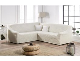 Elgeyar Pamuklu - Polyester Bürümcük Jakarlı Süngersiz Armürlü Giydirmeli Beyaz Dörtlü Koltuk Örtüsü 180x350 cm