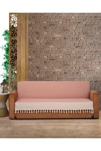 Genç Uludağ Pamuklu Püsküllü Süngersiz Çizgili Kiremit Tekli Koltuk Örtüsü 180x220 cm