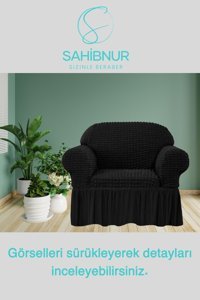 Sahibnur Pamuklu - Polyester Bürümcük Jakarlı Süngersiz Petek Desenli Giydirmeli Siyah Tekli Koltuk Örtüsü 70x80 cm