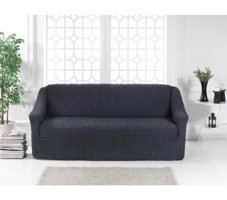 Elgeyar Polyester Bürümcük Jakarlı Süngersiz Armürlü Giydirmeli Antrasit Üçlü Koltuk Örtüsü 180x230 cm
