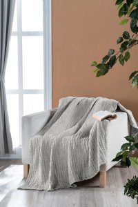 Miespiga Pamuklu Süngersiz Çizgili Gri Tekli Koltuk Örtüsü 140x190 cm