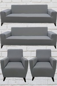 Şahane Ev Mikro Polyester Likralı Jakarlı Süngersiz Düz Giydirmeli Lastikli Gri Üçlü Koltuk Örtüsü 140 cm