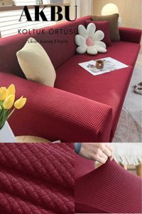 Akbu Polyester Likralı Süngersiz Pitikare Desenli Giydirmeli Lastikli Bordo Tekli Koltuk Örtüsü 180x230 cm