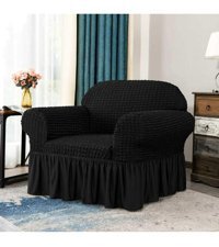 Akbu Pamuklu - Polyester Bürümcük Fırfırlı Süngersiz Giydirmeli Lastikli Siyah Tekli Koltuk Örtüsü 70x80 cm