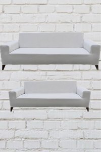 Şahane Ev Mikro Polyester Likralı Jakarlı Süngersiz Düz Giydirmeli Lastikli Bej Üçlü Koltuk Örtüsü 55x69 cm