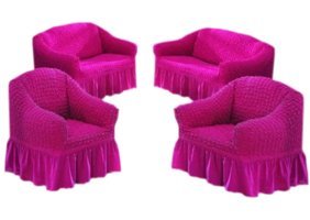 Eldost Ticaret Polyester Bürümcük Jakarlı Süngersiz Armürlü Giydirmeli Pembe Altılı Koltuk Örtüsü 180x230 cm