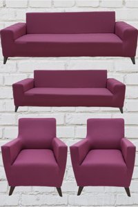 Şahane Ev Mikro Polyester Likralı Jakarlı Süngersiz Düz Giydirmeli Lastikli Gül Kurusu Üçlü Koltuk Örtüsü 28x32 cm