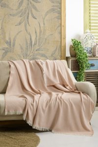 Vagonik Star Pamuklu Polar Saçaklı Süngersiz Düz Bej Tekli Koltuk Örtüsü 170x210 cm