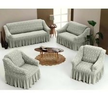 Bright Home Pamuklu - Polyester Fırfırlı Süngersiz Şal Desenli Giydirmeli Lastikli Yeşil Dörtlü Koltuk Örtüsü 180x230 cm