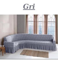 Uytm Likralı Drapeli Süngerli Çiçek Desenli Giydirmeli Gri Tekli Koltuk Örtüsü 400x550 cm