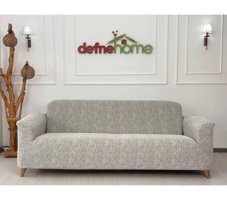 Defne Home Pamuklu - Polyester Likralı Jakarlı Süngersiz Armürlü Giydirmeli Gri Sekizli Koltuk Örtüsü 220x180 cm