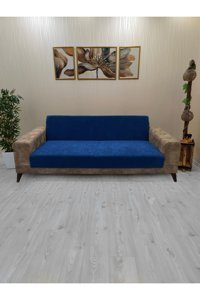 Afd Collection Kadife Süngersiz Düz Giydirmeli Lastikli Lacivert Tekli Koltuk Örtüsü 60x190 cm