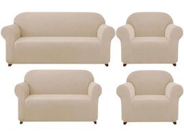 Furkanticaret Pamuklu - Polyester Süngersiz Düz Giydirmeli Somon 3-2-1-1 Koltuk Örtüsü 180x230 cm