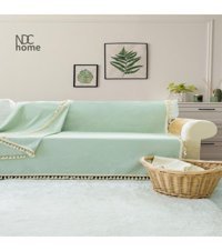 Ndc Home Premium Keten Ponponlu Süngersiz Düz Yeşil Tekli Koltuk Örtüsü 170x220 cm