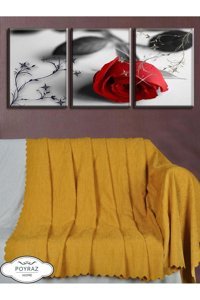 Poyraz Garanti Şönil Nubuk Jakarlı Süngersiz Düz Hardal Üçlü Koltuk Örtüsü 175x215 cm