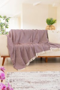 Tabu Home Pamuklu Polar Saçaklı Süngersiz Geometrik Desenli Bordo Tekli Koltuk Örtüsü 170x200 cm