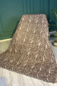 Lemonjure Pamuklu Saçaklı Süngersiz Çizgili Kahverengi Tekli Koltuk Örtüsü 170x220 cm
