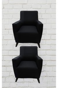 Şahane Ev Mikro Polyester Likralı Jakarlı Süngersiz Düz Giydirmeli Lastikli Siyah Üçlü Koltuk Örtüsü 38x46 cm