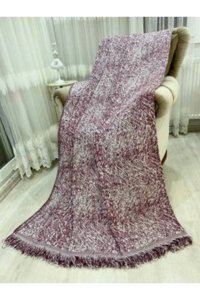 Özlü Home Pamuklu Örgü Saçaklı Süngersiz Düz Bordo Tekli Koltuk Örtüsü 170x350 cm