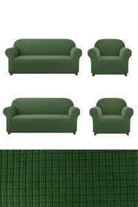 E Bahar Polyester Likralı Jakarlı Süngersiz Armürlü Giydirmeli Yeşil Sekizli Koltuk Örtüsü 180x230 cm