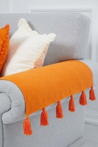 Aisha's Design KC-4 Polyester Örgü Püsküllü Süngersiz Düz Turuncu İkili Koltuk Örtüsü 65x57 cm