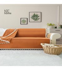 Ndc Home Premium Keten Ponponlu Süngersiz Düz Kahverengi Tekli Koltuk Örtüsü 170x220 cm