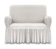 Elgeyar Polyester Bürümcük Jakarlı Süngersiz Armürlü Giydirmeli Bej İkili Koltuk Örtüsü 140x180 cm