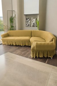 Faiend Polyester Jakarlı Süngersiz Düz Giydirmeli Bej L Koltuk Koltuk Örtüsü 120x350 cm