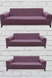 Şahane Ev Mikro Polyester Likralı Jakarlı Süngersiz Düz Giydirmeli Lastikli Pembe Üçlü Koltuk Örtüsü 55x13 cm