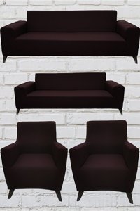 Şahane Ev Mikro Polyester Likralı Jakarlı Süngersiz Düz Giydirmeli Lastikli Bordo Üçlü Koltuk Örtüsü 28x32 cm