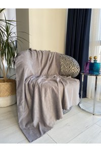 Koçhan Manifatura Pamuklu Jakarlı Süngerli Çizgili Antrasit Tekli Koltuk Örtüsü 175x215 cm