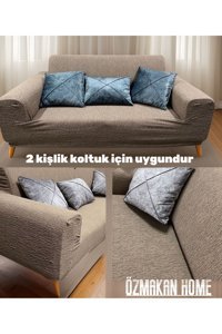 Özmakan Pamuklu - Polyester Likralı Jakarlı Süngersiz Çizgili Giydirmeli Kahverengi İkili Koltuk Örtüsü 135x180 cm