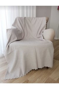Poyraz Garanti Pamuklu Nubuk Jakarlı Süngersiz Çizgili Gri Tekli Koltuk Örtüsü 180x220 cm