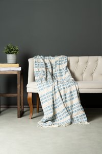 Soley Cores Akrilik Polar Saçaklı Süngersiz Çizgili Gri Tekli Koltuk Örtüsü 130x170 cm