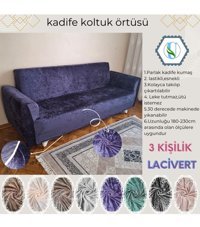 Uy Style Tekstil Kadife Süngerli Armürlü Giydirmeli Lacivert Tekli Koltuk Örtüsü 180x230 cm