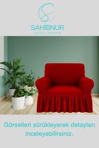 Sahibnur Pamuklu - Polyester Bürümcük Jakarlı Süngersiz Petek Desenli Giydirmeli Kırmızı Üçlü Koltuk Örtüsü 70x80 cm