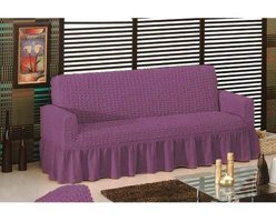 Mandaş Polyester Bürümcük Fırfırlı Süngersiz Kareli Giydirmeli Mor Tekli Koltuk Örtüsü