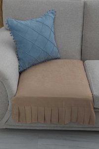 Aisha's Design KO-27 Polyester Örgü Pileli Süngersiz Düz Vizon Tekli Koltuk Örtüsü 34x48 cm
