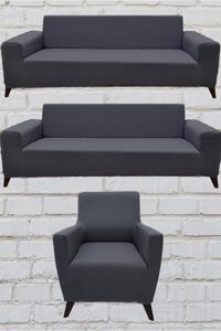 Şahane Ev Mikro Polyester Likralı Jakarlı Süngersiz Düz Giydirmeli Lastikli Gri Üçlü Koltuk Örtüsü 51x42 cm