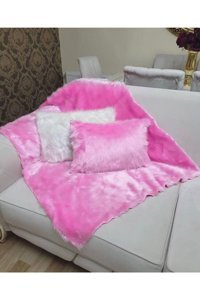 Paris Life Polyester Polar Peluş Süngersiz Pembe Üçlü Koltuk Örtüsü