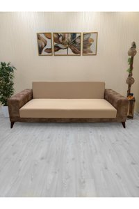 Afd Collection Polyester Süngersiz Düz Giydirmeli Lastikli Kahverengi Tekli Koltuk Örtüsü 60x190 cm