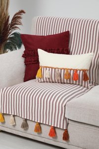 Aisha's Design Pamuklu Püsküllü Süngersiz Çizgili Tekli Koltuk Örtüsü 75x185 cm