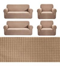 Nusret Pamuklu - Polyester Süngersiz Kareli Giydirmeli Kahverengi Dörtlü Koltuk Örtüsü 180x230 cm