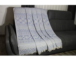Bies Living Collection Premio Pamuklu Püsküllü Süngersiz Mavi Tekli Koltuk Örtüsü 180x240 cm