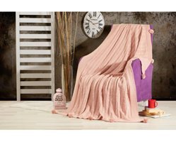 Taclove Yünlü Likralı Ponponlu Süngersiz Pembe Tekli Koltuk Örtüsü 130x170 cm